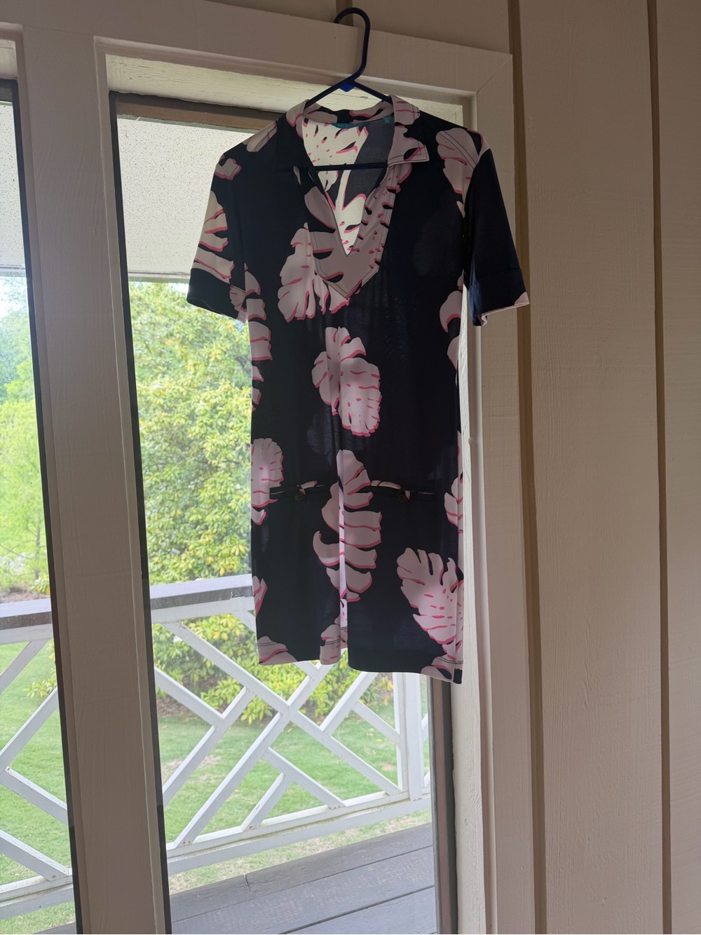 Tori Richard Navy Dress with Pink Floral Print